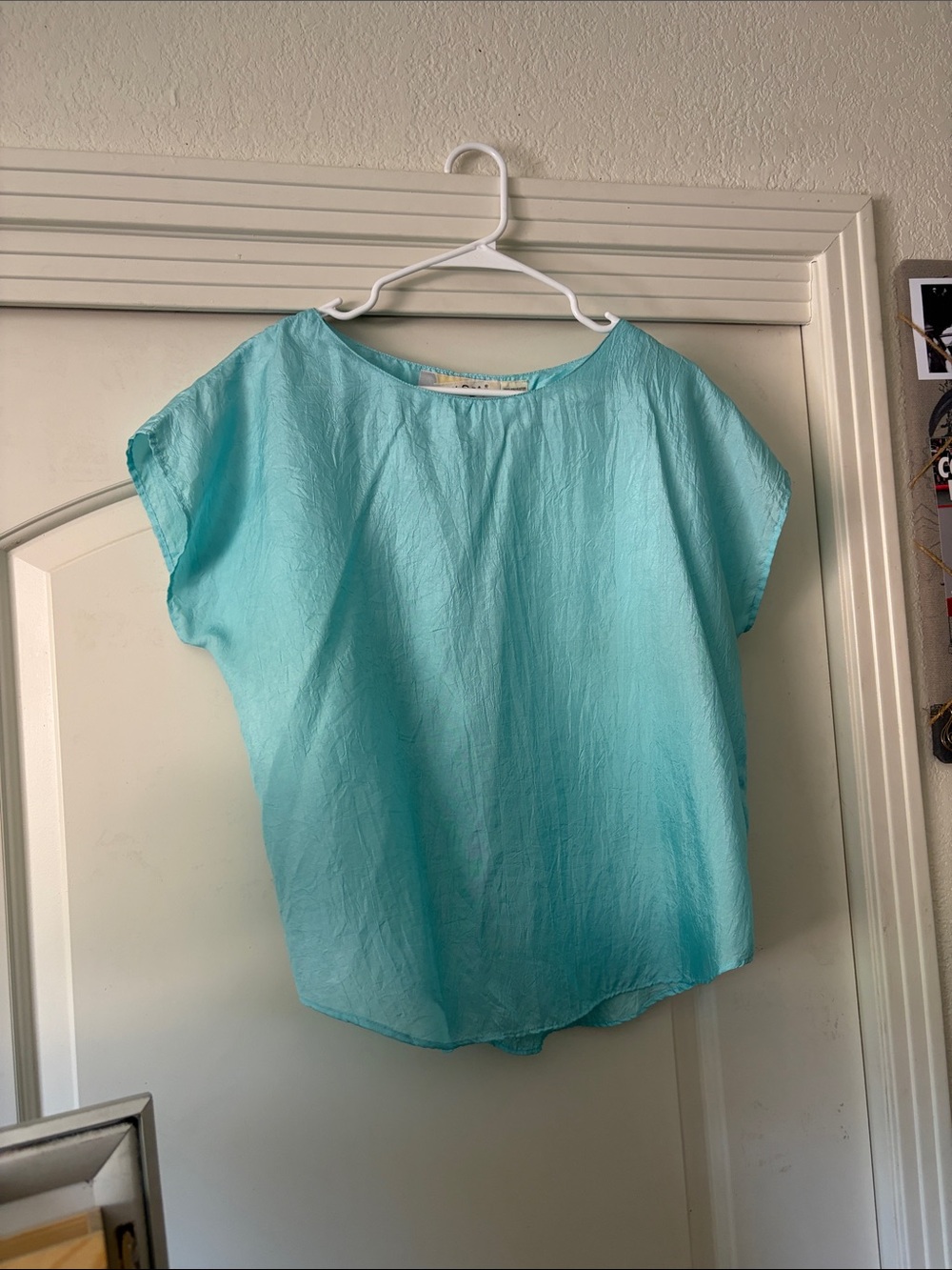 Diane Von Furstenberg Aqua Short Sleeve Scoop Neck Blouse